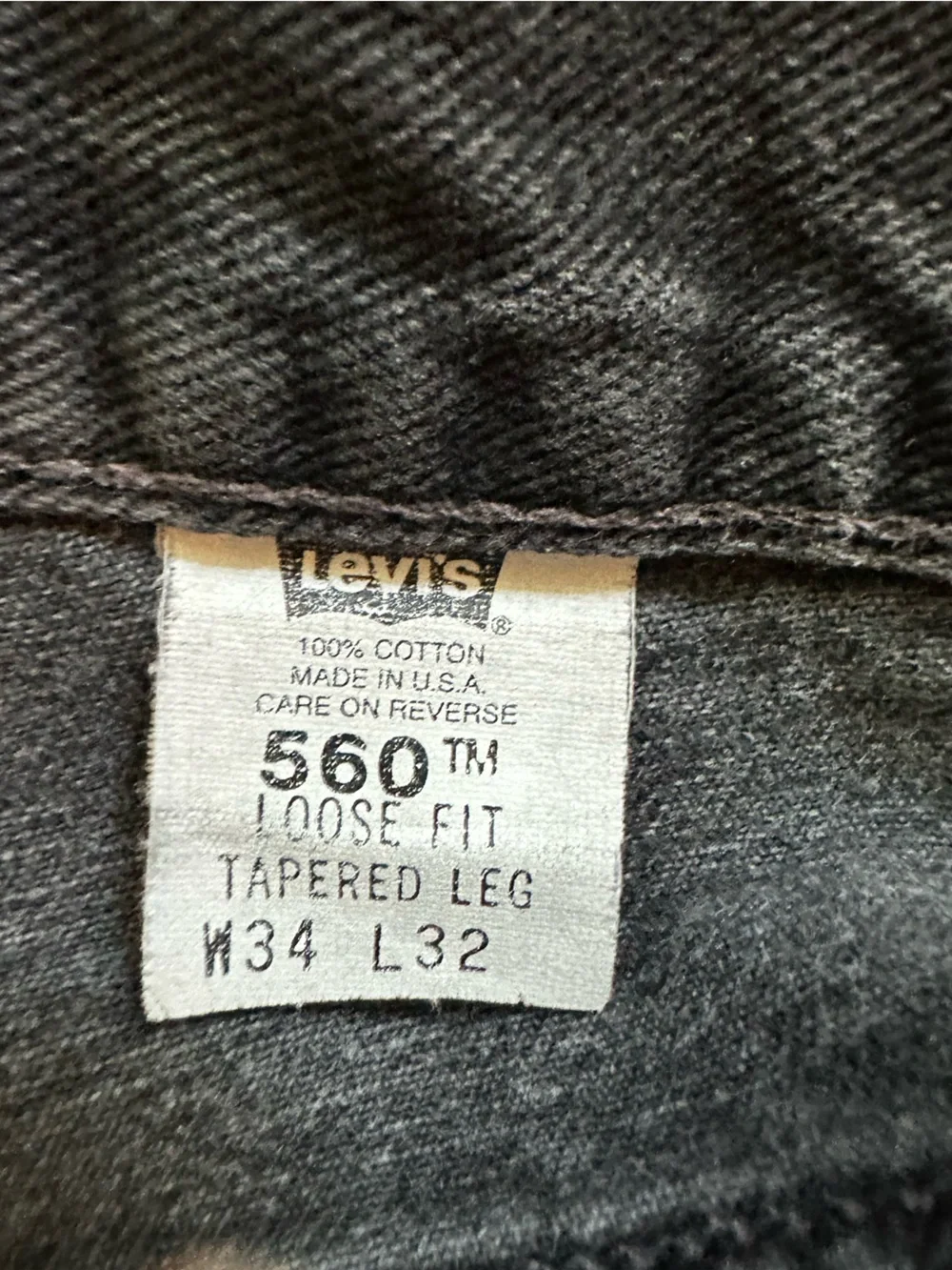 Vtg Levi's 560 Washed Black Loose Fit Tapered Jeans 34X32